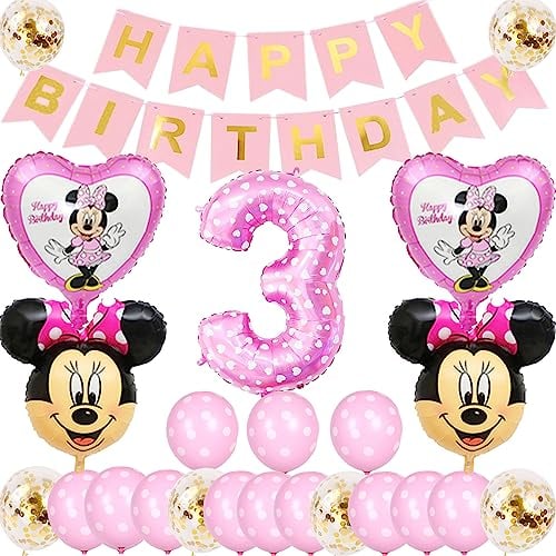 Glurak Minnie Ballon Kit für 3-jähriges Mädchen Kinder Geburtstag Party Dekoration mit Happy Birthday Banner. Minnie Kinder 2nd 3rd Geburtstag Zubehör für Mädchen Baby Dusche und Feiern