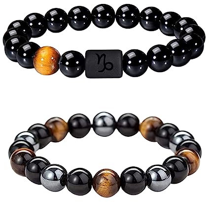 Caimeytie Set von 2 Herren Armband Verstellbare elastische Balken Armband12-Sternbild Zeichen von Zodiac Glück Armband 21.5CM