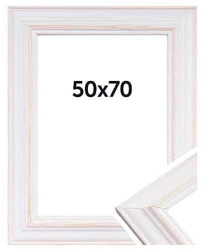 DÖRR Bilderrahmen Boho - Massiv Holz - Kunstglas - Shabby Chic - Vintage Style - Made In Italy 50x70 Weiß