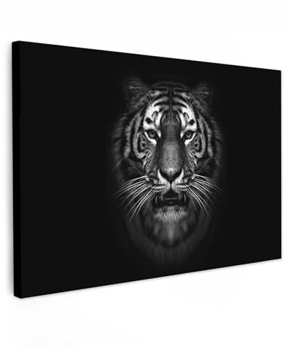 MuchoWow© Bilder 60x40 cm Wohnzimmer Deko Modern Wandbild Foto auf Leinwand Bild Schlafzimmer Room Decor Geschenke Tiger - Tiere - Schwarz und Weiß - Porträt - Wildtiere