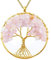 Only faith Collar para Mujer Arbol de Vida con piedras naturales Hecho a mano Acero Inoxidable Amuleto y protección Limpieza de 7 Chakras meditación (Cuarzo Rosa Grande Oro)