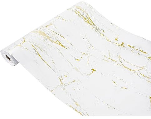 DecoMeister Klebefolie Möbel 67,5x1500 cm | Selbstklebende Möbelfolie in Stein-, Marmor- und Betonoptik | Folie für Möbel wasserfest und leicht anzubringen für Küche und Bad | Marmor Gold/Weiß