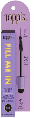 Toppik Fill Me In Hairline Filler, Hair Color Root Touchup, Hair Fibers Wand, Fills In Thinning Hairline, Hair Styling Product, 0.176 oz (5 g), Black