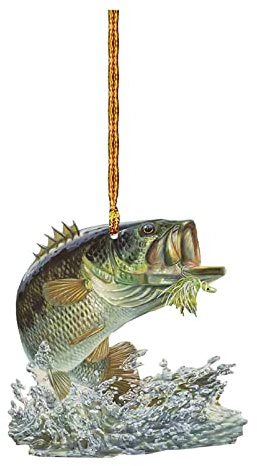 Weihnachtsbaum Deko, Personalisierte Green Bass Fish Forellenflache 2D Weihnachtsschmuck Baumschmuck Rückspiegel Zubehör Mini Weihnachtsschmuck Lustige Weihnachtskugeln Weihnachtsbaum (N, One Size)
