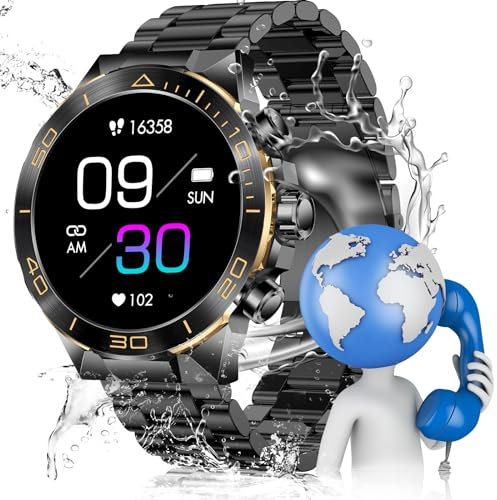 Fenamor Smartwatch Herren Militär mit Telefonfunktion, 100+ Sportmodi IP68 Smartwatch Herren Wasserdicht, 1.43 AMOLED Fitnessuhr Herren, Schrittzähler/Pulsmesser 400mah(Schwarz)