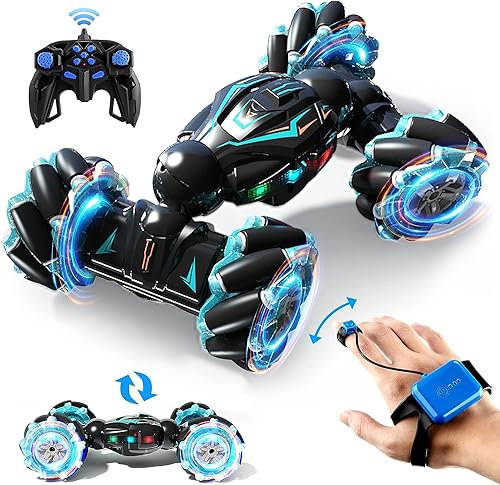 Aiqi Ferngesteuertes Auto für Kinder, 4WD RC Drift Stunt Car Ferngesteuertes Auto mit Handsteuerung, 2,4 GHz 360° Drehung, 2 Batterien mit Musik und Beleuchtung,Weihnachten Geschenke Für Kinder(Blau)
