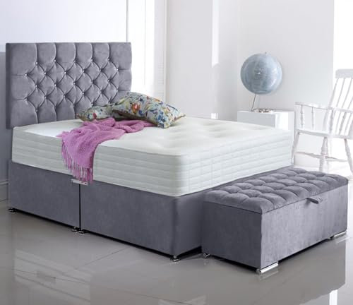ComfoRest - Sophisticated 5FT King Size Bed with Mattress, NO DRAWER | Sleek Set for Contemporary Homes | Modern Frame with Ottoman Storage Box (Silver Naples)