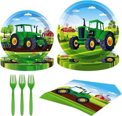 Tractor 80 Pc Party Supplies - Tableware, Plates & Napkins - Children's Birthday Decoration for 20 Guests
