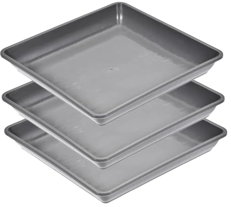 3Pcs Plant Pot Saucers, Grey Square Plastic Planter Drip Trays Plant Plate Water Cather Tray for Garden Indoor Outdoor Supplies (30x30 cm)