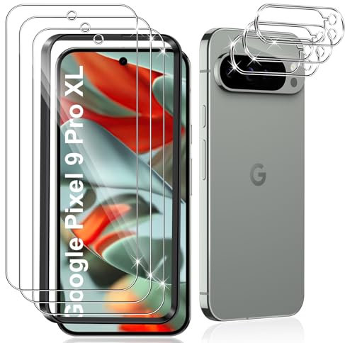 Datree 3 Piezas Protector de Pantalla para Google Pixel 9 Pro XL, con 3 Piezas Protector de Lente de Cámara,Dureza 9H Sin Burbujas, Alta Definicion,Anti-Arañazos Cristal Templado