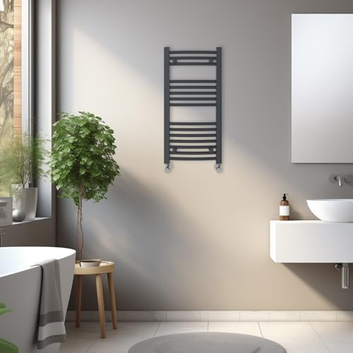 Blümme Heated Towel Rail Bathroom Ladder Radiator Curved 800 x 400mm Central Heating Towel Radiator Warmer Anthracite