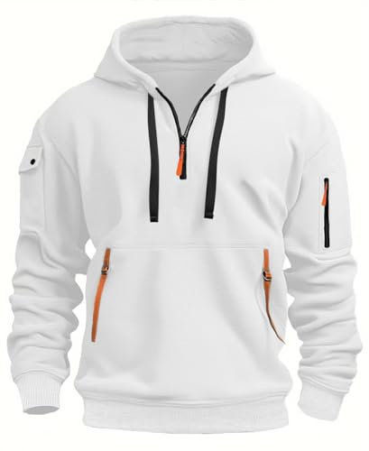 MEDUOLA Sudadera con Capucha para Hombres Suéter con Cremallera de Manga Larga Sudaderas de Color Sólido Grueso Cálido (3XL, Blanco)