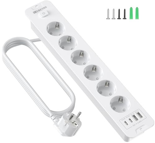 6 Posti Multipresa Presa di Corrente da Incasso con USB, Ciabatta Elettrica da Incasso da Tavolo con 2 USB C & Cavo da 2M per Mobili da Lavoro, Bianco