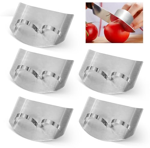 5 Pieces Finger Guards for Cutting Food, Small Stainless Steel Finger Hand Protector Tool, Reusable Finger Protector for Slicing Dicing Chopping Vegetable Knife Fruit Kitchen Gifts (5Pcs)