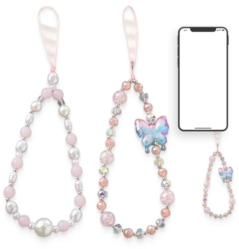 2 Piezas Colgante para Móvil, Cadena Universal Correa Móvil, Colgante Móvil Muñeca, Cadena de Cuentas Cristal Pulido