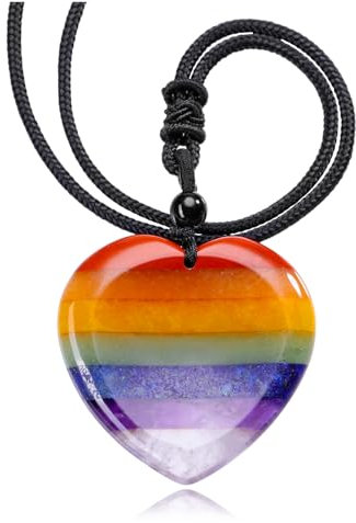 GEHECRST 7 Chakra Halskette Heilsteine Kette Herz Edelstein Anhänger mit Einstellbar Geflochtenes Seil Kristall Halskette Reiki Healing Talisman spirituelle Geschenke (Herzförmig)