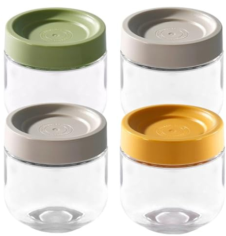 Glasdosen mit luftdichten Deckeln, 4 Stück, Übernachtungshaferbehälter mit Deckel, Weithals-Maurer-Salatgläser, Glas-Frischhaltedosen für Joghurt, Gewürz-Snacks, Zucker
