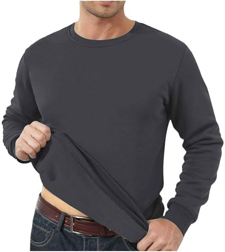 Nuaoxyeu Ladies Presents Today's Deals Mens Sweatshirts Fleece Lined Jumpers Winter Crew Neck Jumpers Casual Solid Color Pullover Tops Warm Long Sleeve T Shirt Sale Clearance