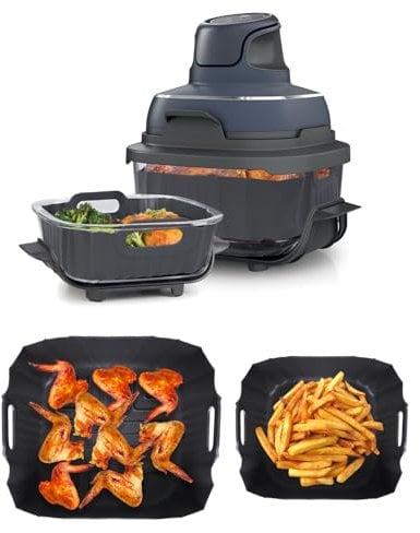 Silicone Liners for Ninja Crispi FN101GY FN101SG FN101ST, Reusable Non-Stick Ninja Crispi 4-in-1 portable glass air fryer Accessories, Large & Small Pot Basket Compatible with 4 QT & 6 Cup Container