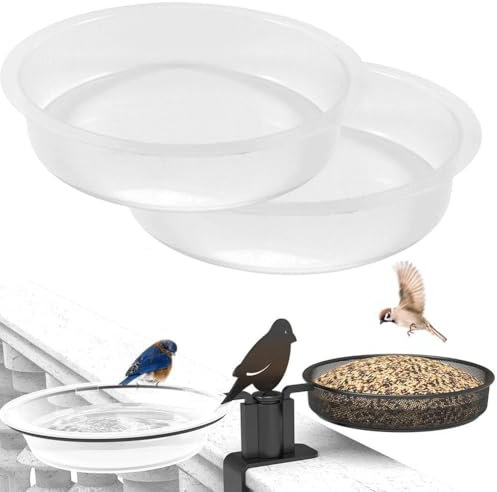 2PCS Plastic Bird Feeding Station Tray,Water Dish Tray Bath Replacement Plastic Spare,Wild Birds Seed Feeding Station Tray Bird Bath Bowl,Garden Bird Water Dish Round Birdbath for for Birds Outside