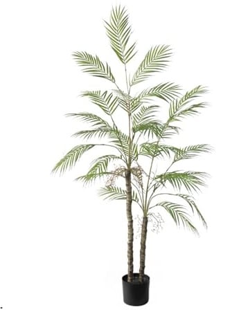 Zstar Künstliche Palme,150cm Doppelstange Künstliche Pflanzen Groß Kunstpalme im Topf, Zimmerpflanzen Eckdeko Palmenfarn für Wohnzimmer, Büro, Terrasse,Grün
