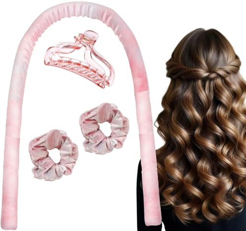 Locken über Nacht, Lockenwickler über Nacht, Stirnband Lockenwickler, Locken Im Schlaf, Hitzeloses Lockenstab Stirnband, Seidenbänder Haare Machen über Nacht Lange Haare Ribbon - Dunkelrosa