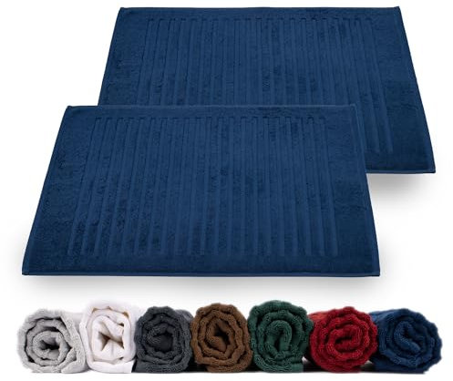 Rinsl Set di tappetini da doccia, 100% cotone, spugna 700 g/m², asciugatura rapida, lavabile in lavatrice, blu scuro, 50 x 70 cm, confezione da 2 pezzi