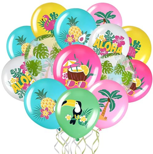 Hawaii Luftballons, RosyFate 50 Stück Luftballons Bunt, Hawaii Deko, Luftballons Sommerparty, Flamingo Deko, Party Balloons Set, für Pool Strand kindergeburtstag