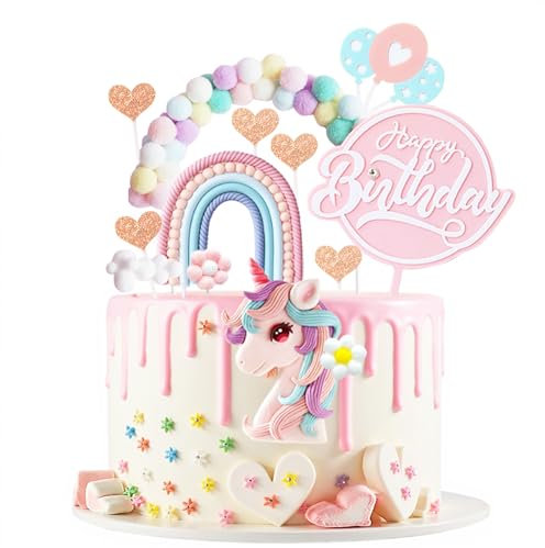 AOTWAN Einhorn Tortendeko Geburtstag Neu 2025, Tortendeko Einhorn Mädchen, Einhorn Kuchen Topper Set, Kuchen Deko für Kinder Mädchen