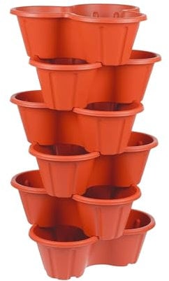 ADEPTNA Pack of 6 Stackable Trio Strawberry Planter Pots Terracotta Durable Plastic Herb Flower Bedding Plant Containers Weather-Resistant Vertical Garden Design Perfect Indoor Outdoor Use