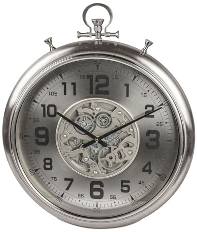 formano XXL Wanduhr Silver 52x60cm Metall Uhr mit beweglichen Zahnrädern Modern Wanddeko aus Metall Silber Batteriebetrieben Wohnzimmer Schlafzimmer Büro Quarzwerk Analog