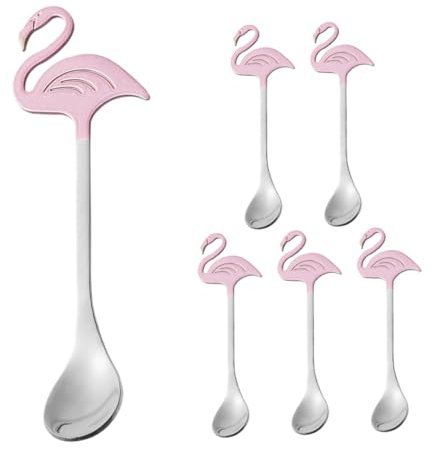 FUNNETOYU 6pezzi Cucchiai Dessert Inossidabile Design Flamingo Spoons Versatili Per Tè e Speciali