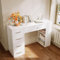 ELEGANT Dressing Table with 5 Drawers and 2 Shelves, Vanity Desk with Partition Storage, White Modern Makeup Table for Girls Bedroom Furniture, 120W x 40D x 77Hcm