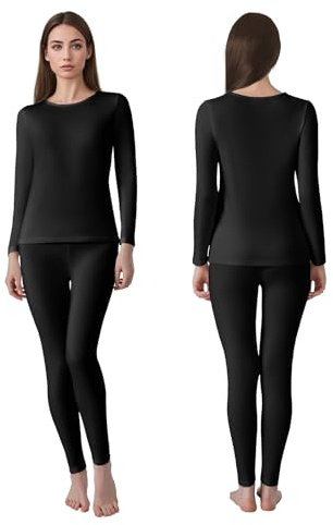 Channo Intimo Termico Donna Completo: Maglia a Maniche Lunghe e Pantaloni Comodi Morbidi Traspiranti con Fodera in Pile Ideali per l'inverno