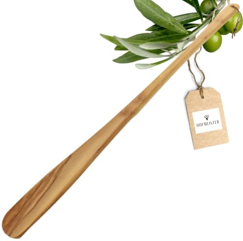 HOFMEISTER® Schuhlöffel Olivenholz mit Lederband - Extra Langer Holz Schuhlöffel für bequemes Anziehen - Handgefertigt & nachhaltig - Geschenkidee für Senioren & Männer, 60 cm