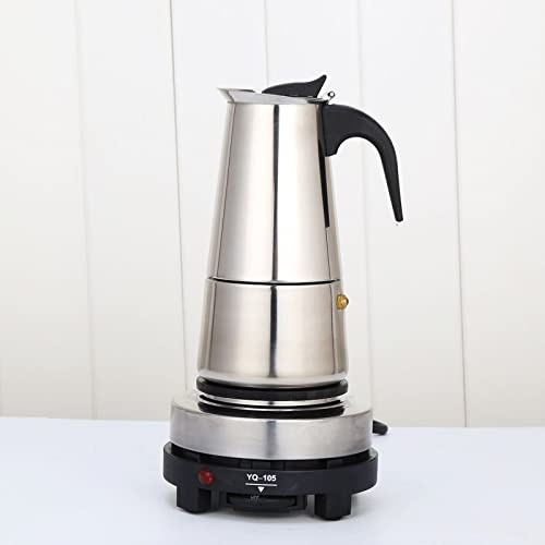 Tyvotrend Caffettiera classica in acciaio inox con fornello elettrico, funzione di regolazione della temperatura, moka per cucine private, piccoli caffè e angoli del caffè (4 tazze, 200 ml)