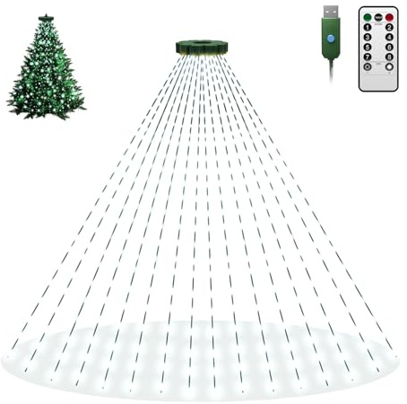 btfarm 400 LED lichterkette Weihnachtsbaum Innen mit Fernbedienung, 2M 16 Stränge Weihnachtsbaum Beleuchtung Stecker USB, 8 Modi Timer Christbaumbeleuchtung mit Ring für 1.5M-2.1M Tannenbaum Kaltweiß