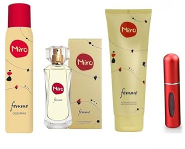 Miro Femme Eau de Parfum 50 ml + Deospray 100 ml + Duschgel 250 ml + 1 eleganter Taschenzerstäuber