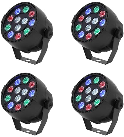 LED Par Strahler 12 LED 4PCS Mini Discolicht Partylicht mit Speicherfunktion, Halterung Selbstgesteuert, Sprachaktiviert, Schutzart IP25 für DJ Bar Hochzeit Weihnachten