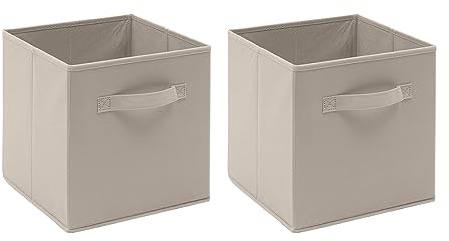 Redd Royal Pack of 2/4/6 Fabric Unit Storage Cubes Boxes Foldable with Handle, Non-Woven Fabric Collapsible Storage Organizer Basket Bins for Wardrobe Clothes Toys (Beige, Pack of 2)