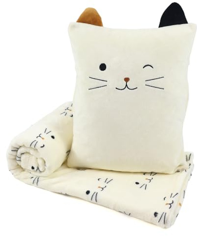 VigorSpring 3-in-1 Cat Travel Blanket and Pillow Set for Kids