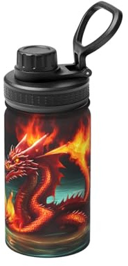 12 OZ Dragon King in Fire Insulated Stainless Steel Bottle with Straw Lid for Travel & Sports Use