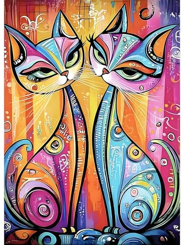 GDYEEH Geometrische Katze Diamond Painting Kits Erwachsene, 5D Abstrakt Diamant Kunst Bilder Anfänger, DIY Runder Vollbohrer Kätzchen Diamanten Malerei Stickerei Geschenke Home Wand Dekor 30x40 cm