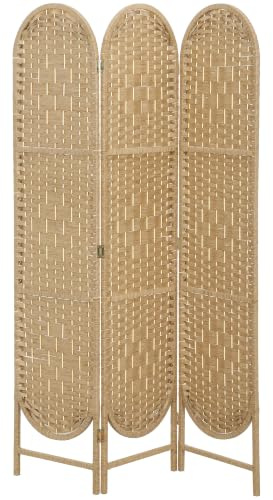 HOMCOM Paravent Interieur Ovale 3 Panneaux Léger 120 x 170 cm Bois Naturel | Séparateur de Pièce Pliable, Tissé, Style Bohème, Cloison de Séparation, pour Salon Chambre à Coucher Maison