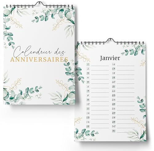 Calendrier des anniversaires indépendant de l'année - Calendrier perpétuel non daté pour l'inscription des anniversaires (Eucalyptus, A5)