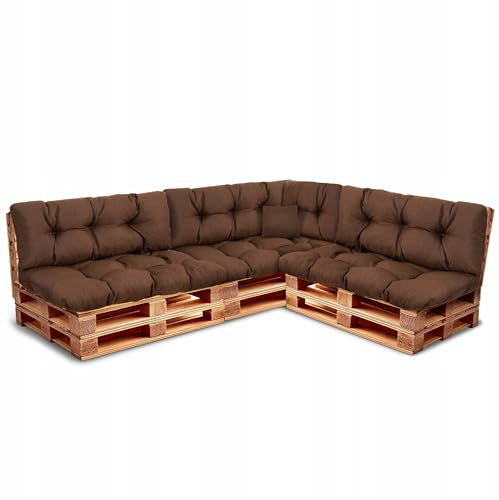 Wool & Home Palettenkissen Set für Gartenmöbel, 8-Teilig, Gesteppt, mit Polsterschaumfüllung, für Lounge, Palettensofa, Terrasse, Balkon und Garten Braun