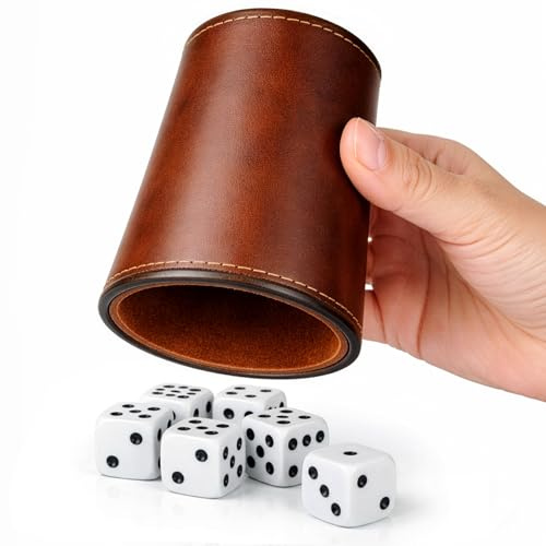 ZENTRIXA Hochwertiger Würfelbecher aus Leder inkl. 6 Würfel – Handgefertigt, Leise Innenbeschichtung, Robust & rutschfest, Perfekt für Würfelspiele, Kniffel, Yahtzee & Spieleabende