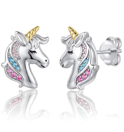 Einhorn Ohrringe Sterling Silber 925 Mädchen Kinder Ohrstecker, Einhorn Schmuck Geburtstag Geschenke für Frauen Tochter