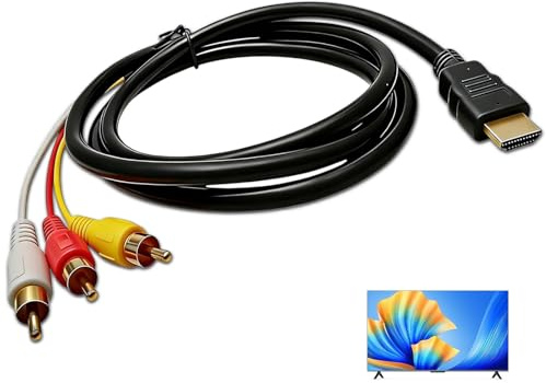 HDMI to RCA Converter Cable, 1.5M HDMI to AV Adapter with Red Yellow White Cord, Audio Video AV Converter for 1080P HDTV DVD LCD Projectors Transmitter, Stable Signal Transmission (HDMI to RCA Only)