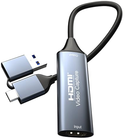 WLGQ HDMI auf USB Video Capture Card – HDMI zu USB 3.0 & USB-C Grabber, 1080P 60fps, UVC/UAC Plug-and-Play, kompatibel mit PC, Tablet, Smartphone, OBS, Zoom, Twitch – kein Treiber nötig, schwarz